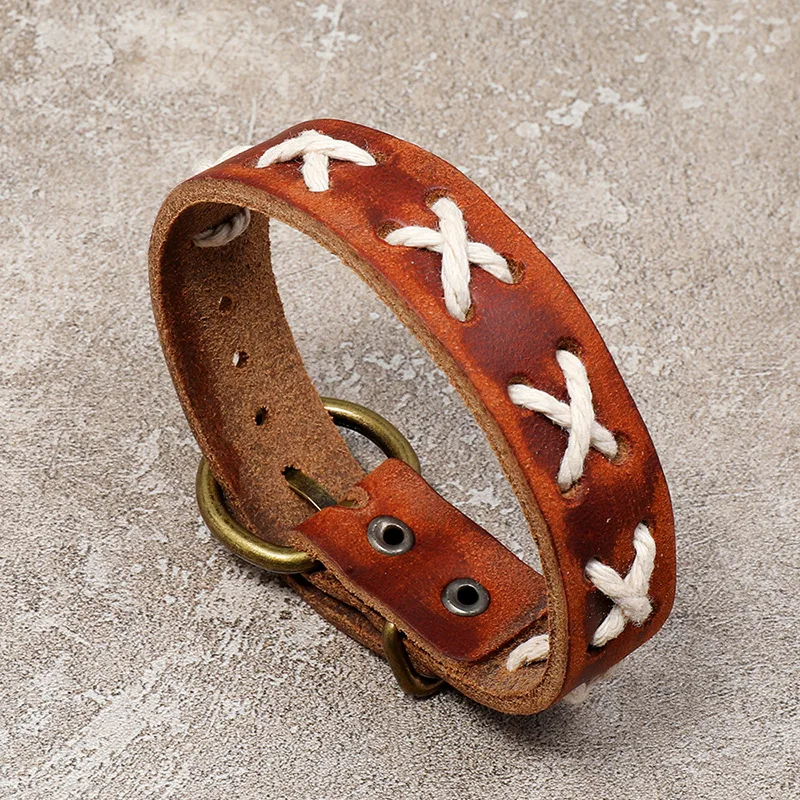 Широкий винтажный браслет из натуральной кожи в стиле панк широкие кожаные