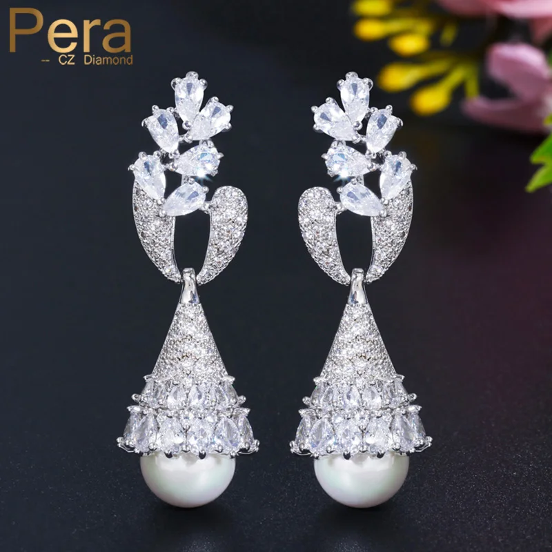 Pera изысканные длинные висячие серьги люстры с длинными листьями и жемчугом