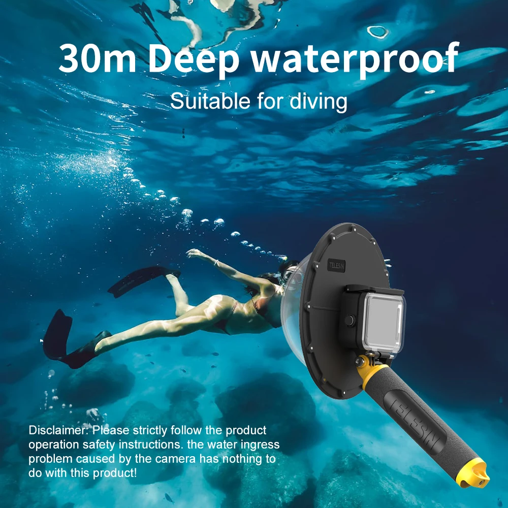 

TELESIN 6-inch Action Camera 30m Waterproof Diving Housing Case Cover with Handle Grip Replacement for GoPro Hero 9 Black Camera