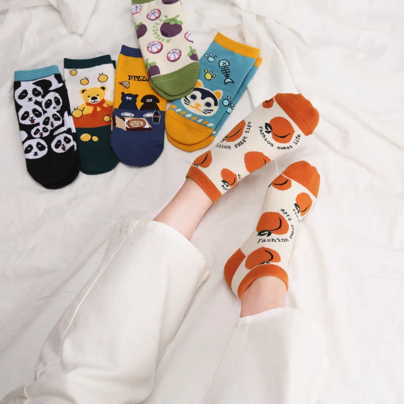 

Women Funny Socks 2021 Summer New Fashion Printed Color Ankle Socks Female Cotton Cartoon Korean Style Casual Short Socks