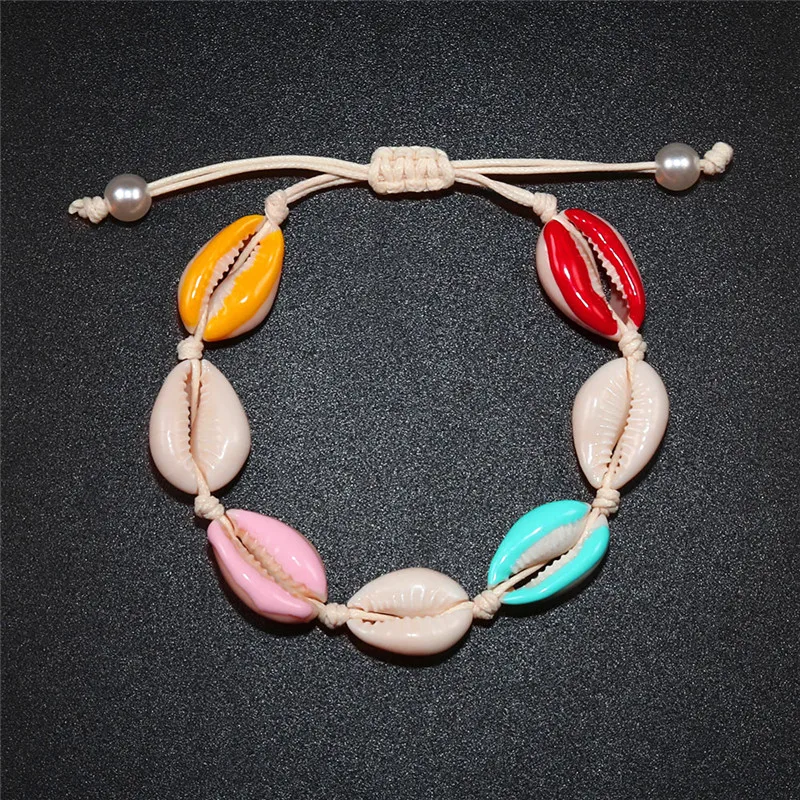 Женский браслет с разноцветным принтом браслеты из ракушек плетеные цепочкой на