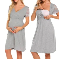 maternity dress pregnant womens dresses nursing nightgown lace splice pregnancy clothing casual home wear pajamas vestidos