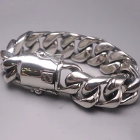 Solid S925 Sterling Silver Bracelet Men Luck 22mmW Curb Chain Link Bracelet 787inch 215-218g