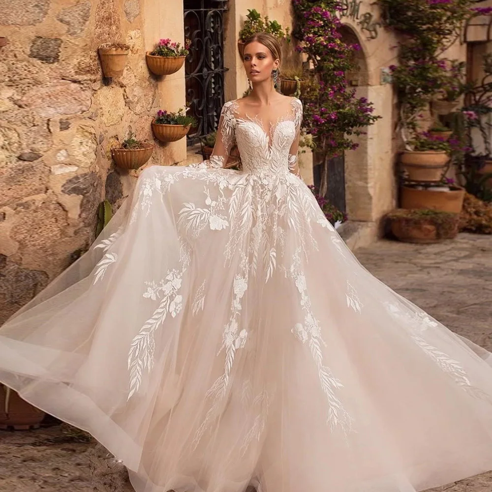 

Naviblue 2021 Wedding Dresses Long Sleeve Lace Bridal Gowns Robe De Middle East Custom Beach Dress