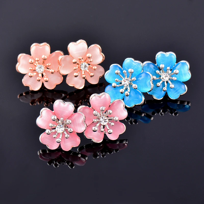 

LEEKER Vintage Blue Biege Pink Opal Flower Stud Earrings For Women Cubic Zirconia Party Jewelry wedding accessories ZD1 LK2