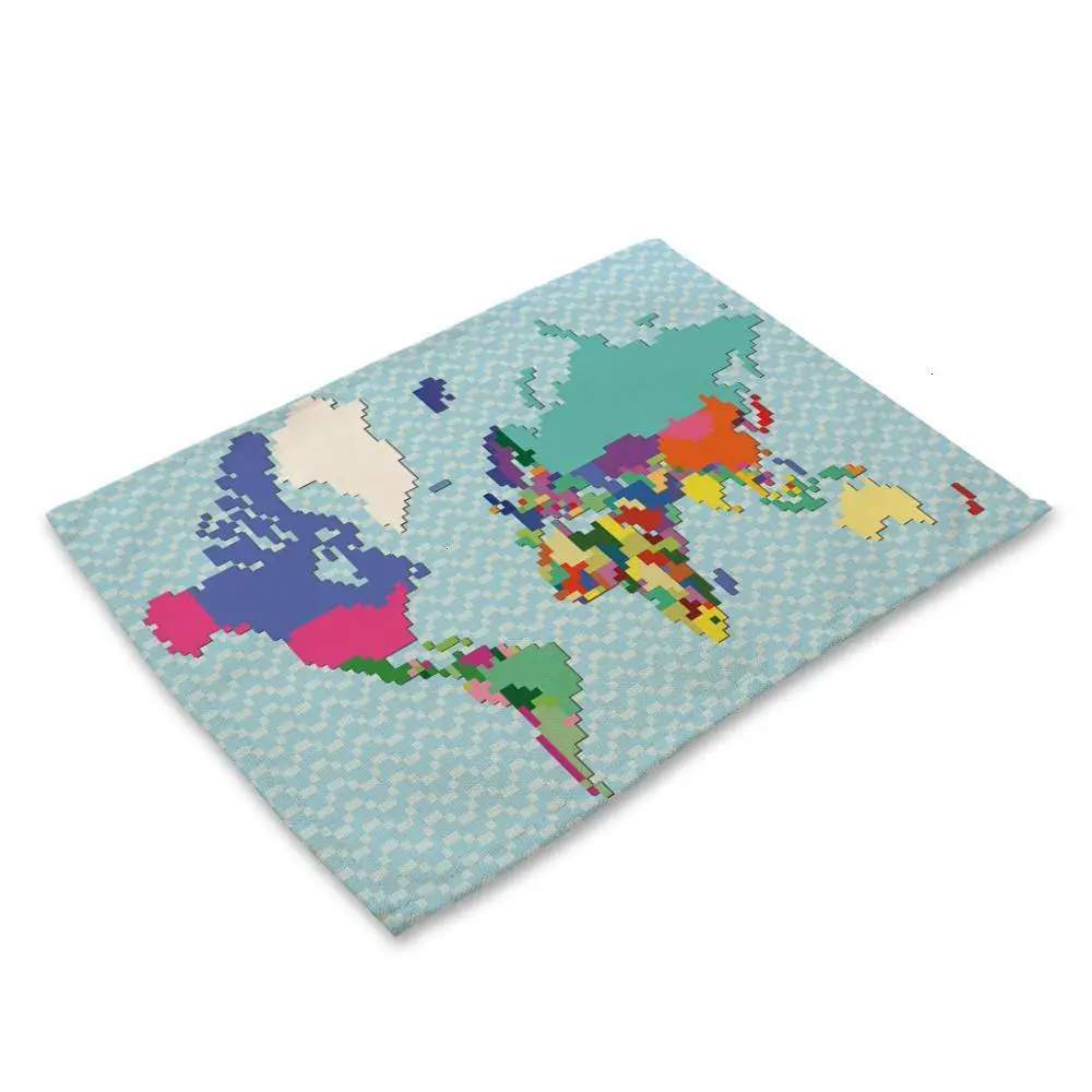 

1Pcs World Map Printed Kitchen Placemat Dining Table Mat Tea Coaster Cotton Linen Pad Bowl Cup Mats 42*32cm Home Decor MAP0002
