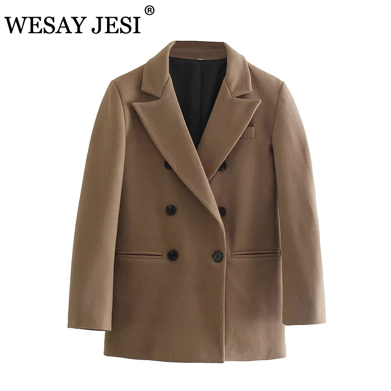 

WESAY JESI ZA 2021 Jacket Women Fashion Classic Double Breasted Jacket Office Lady Long Sleeve Coat Solid Elegant Chic Outerwear
