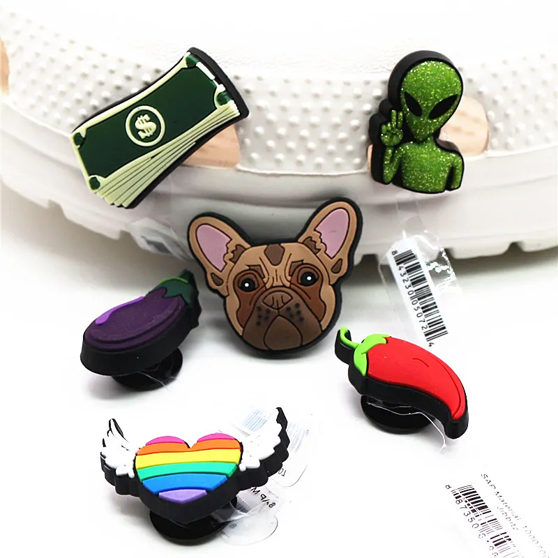 Novely PVC Alien Shoe Charms Sandals Accessories Cute Dog Dollar Chili Heart Shoe Decoration for Croc jibz Kids Party X-mas Gift