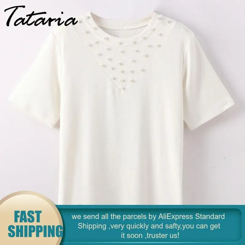 Женская Повседневная футболка TATARIA женская летняя одежда Топы И Футболки с