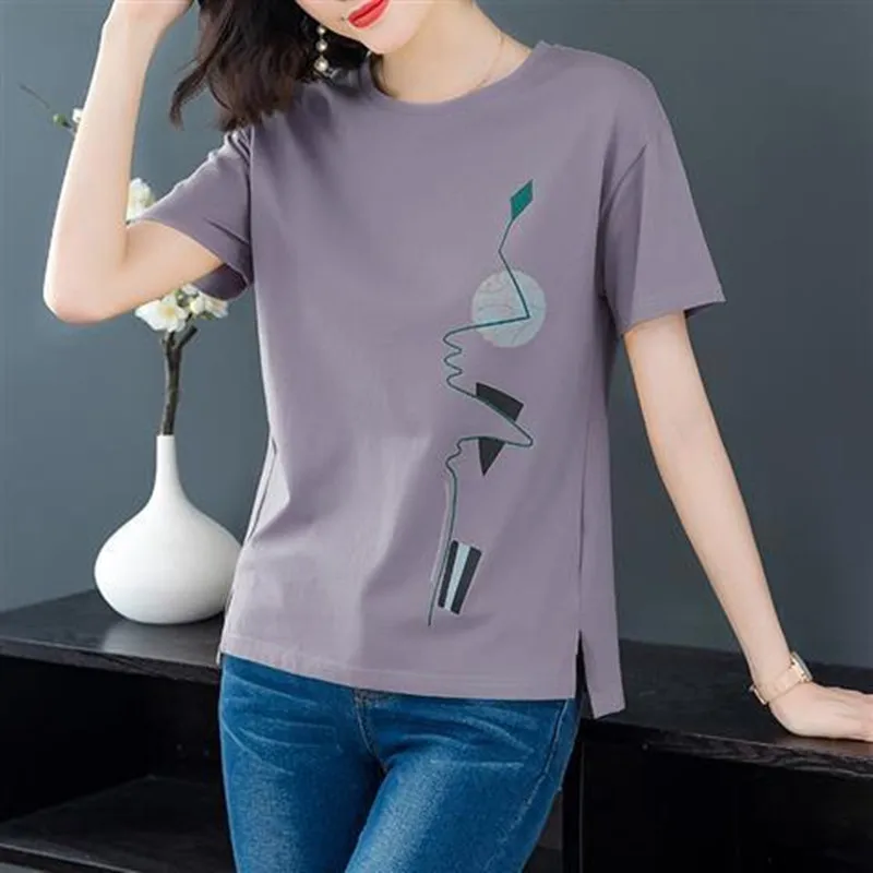 

100% Cotton T-shirt Women Short Sleeve Print Casual Big Size Tshirt Solid Tshirts 2020 Fashion Summer Shirt