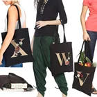 Сумка для покупок Женская холщовая с золотистыми буквами, модный саквояж большой вместимости для путешествий и колледжа, сумочка для покупок