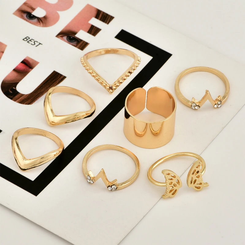 Модное кольцо в форме звезды бабочки V-образной формы геометрические золотые