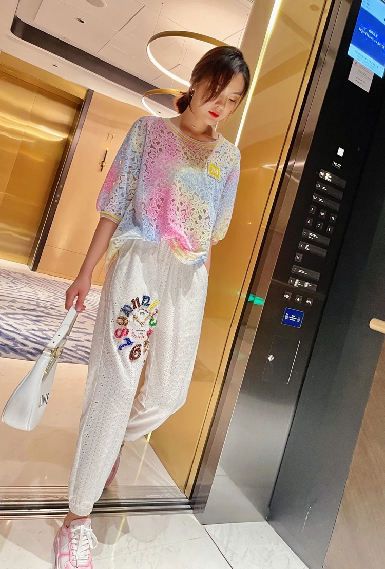 

Summer Women's Gradient Diamond Short-Sleeved T-shirt Loose Fashion Round Neck Tshirt Tops for Women Streetwear Women Tees Top