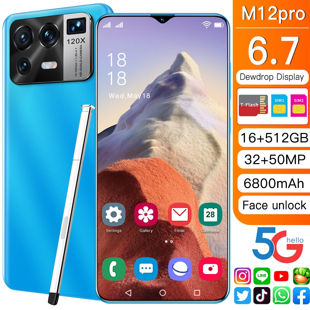 

Global Version XIAOM12 Pro 6.7 Inch Smartphone 6800mAh 16G+512GB 32+50MP Unlocked Android 11.0 5G Mobilephone Support Google GPS