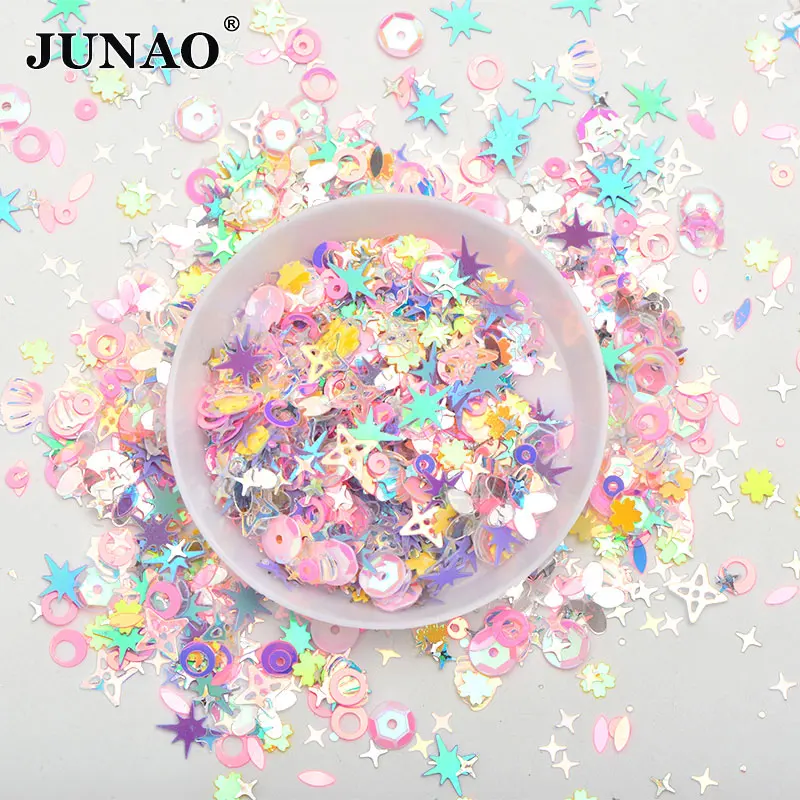 Mix Color Purple 10g JUNAO 10 г смешанные цвета размер Корея Синий Блестки хлопья блестка лицо дизайн ногтей украшения ПВХ наклейки с блестками для рукоделия - Цвет: Mix Color Purple 10g