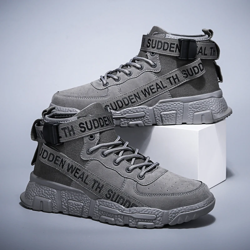 Men's Spring Autumn Fashion Leisure Casual Shoes Leather Lightweight Hiking Walking Running Sport Sock High-top Sneakers |