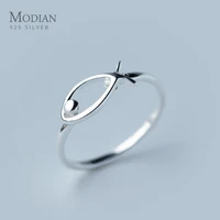 modian genuine 925 sterling silver minimalism simple fish ring for women fashion animal free size ring fine jewelry accessories