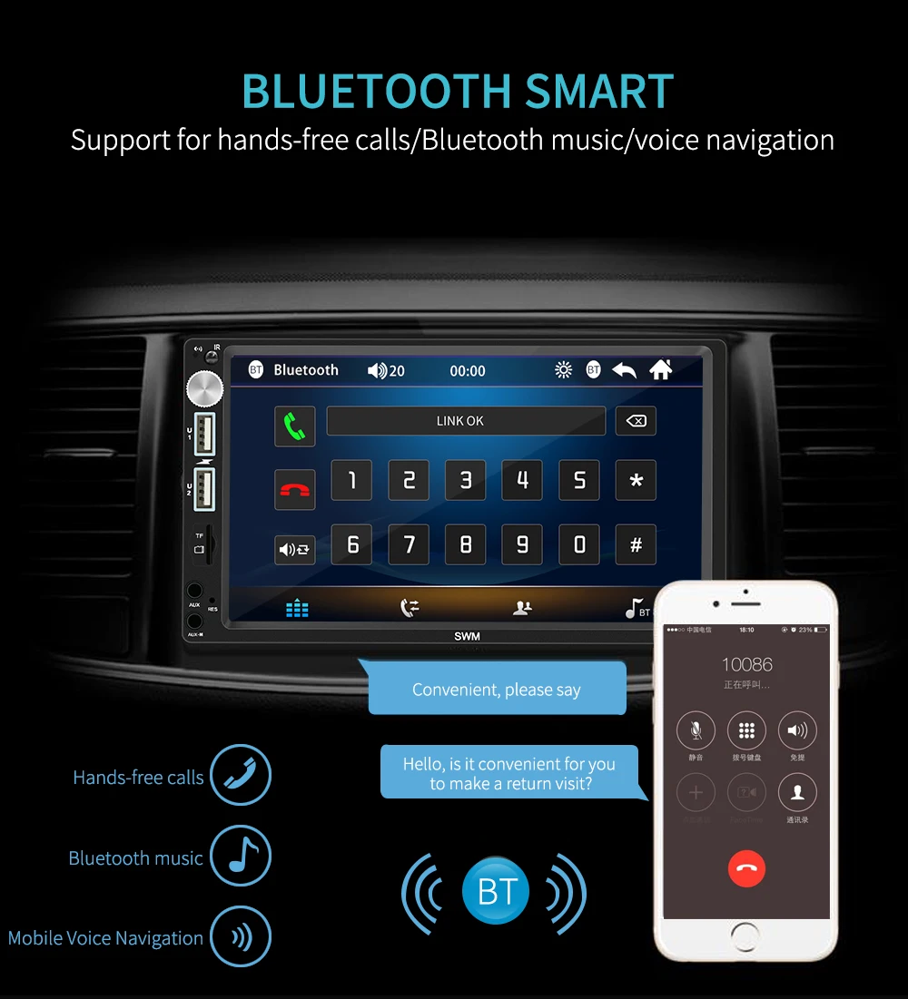 SWM X5 двойной 2 DIN автомобильный стерео 7 дюймов Bluetooth AUX RCA FM радио приемник головкой Авторадио