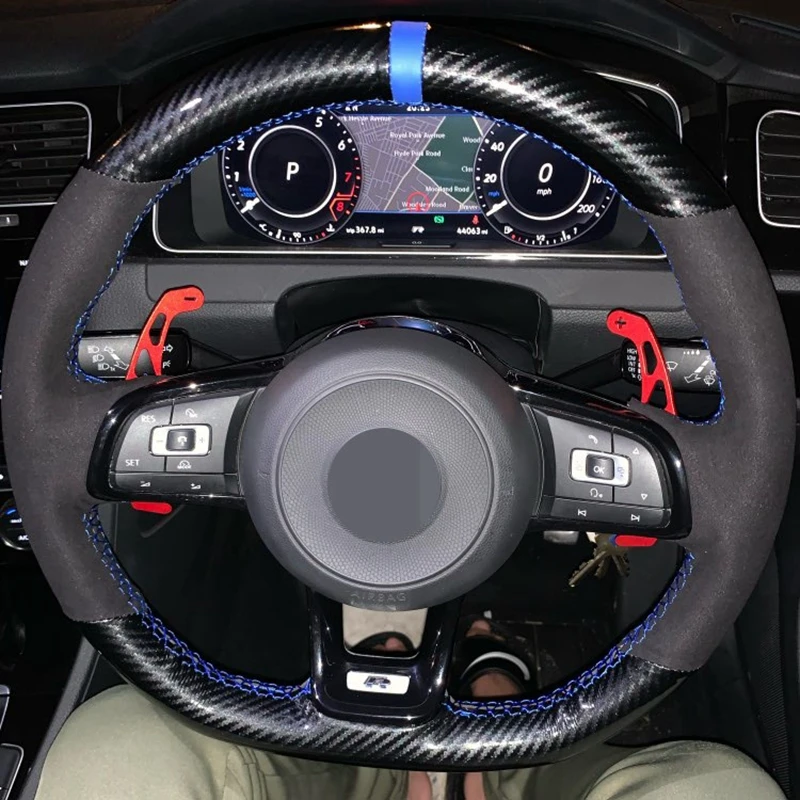 

Carbon Fiber Black Genuine Leather Suede Car Steering Wheel Cover For Volkswagen Golf 7 GTI Golf R MK7 Polo Scirocco 2015 2016