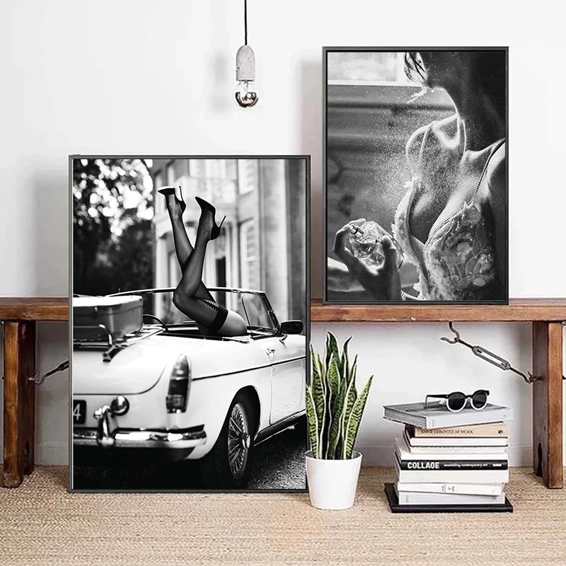 

Nordic Vintage Fashion Black and White Perfume Woman Canvas Painting Posters and Prints Pictures Poster Wall Art for Home Decor