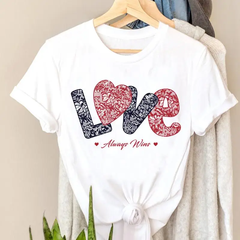 

T-shirts Women Love Valentine Cute 90s Ladies Fashion Clothes Graphic Tshirt Top Lady Print Female Tee Short Sleeve T-Shirt