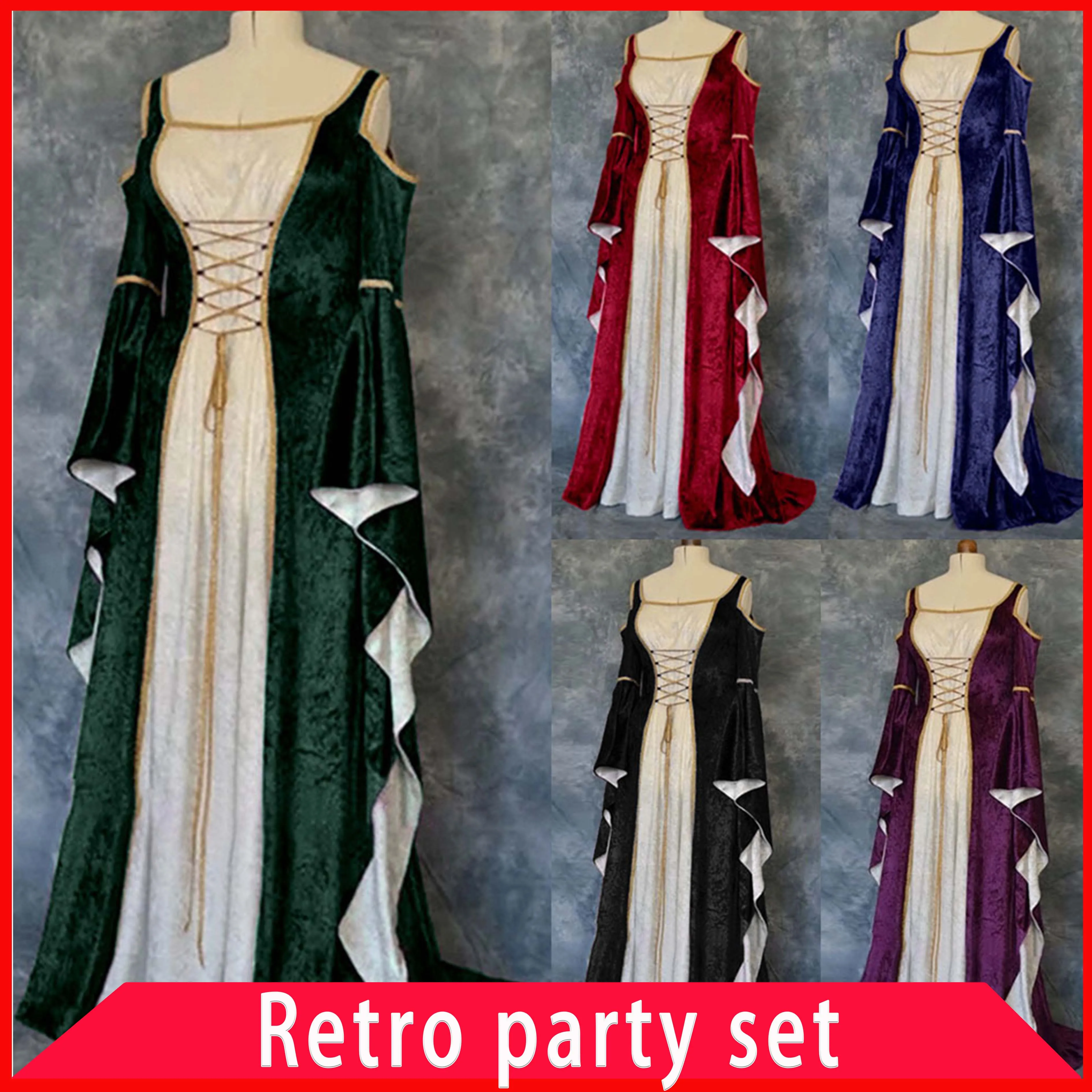 Средневековый Ренессанс благородный длинный халат Золотой Бархат с рукавами