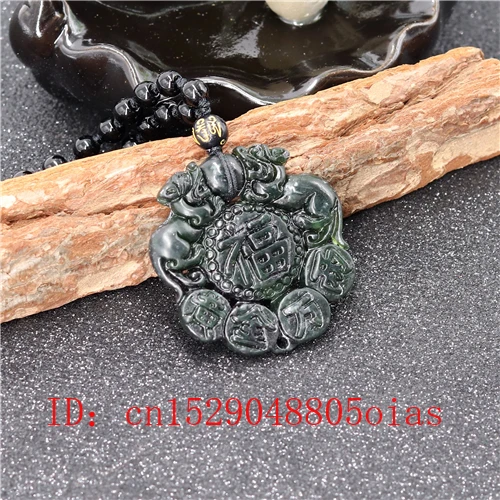 Натуральный черный зеленый нефрит Китайский тигр ожерельлье из бисера