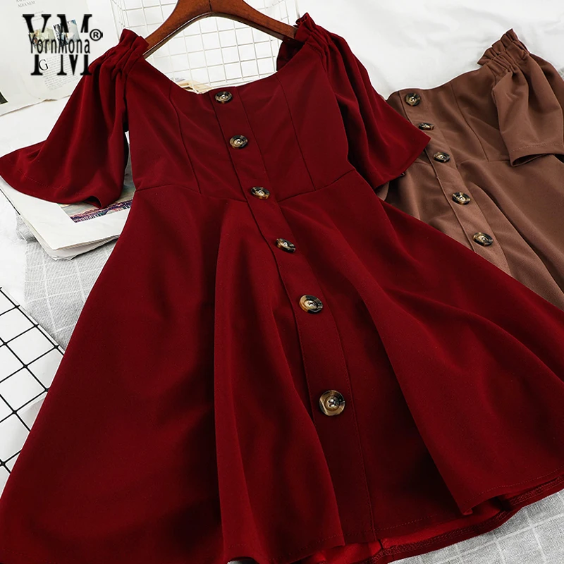 Модное Короткое женское платье с высокой талией однобортное винтажное