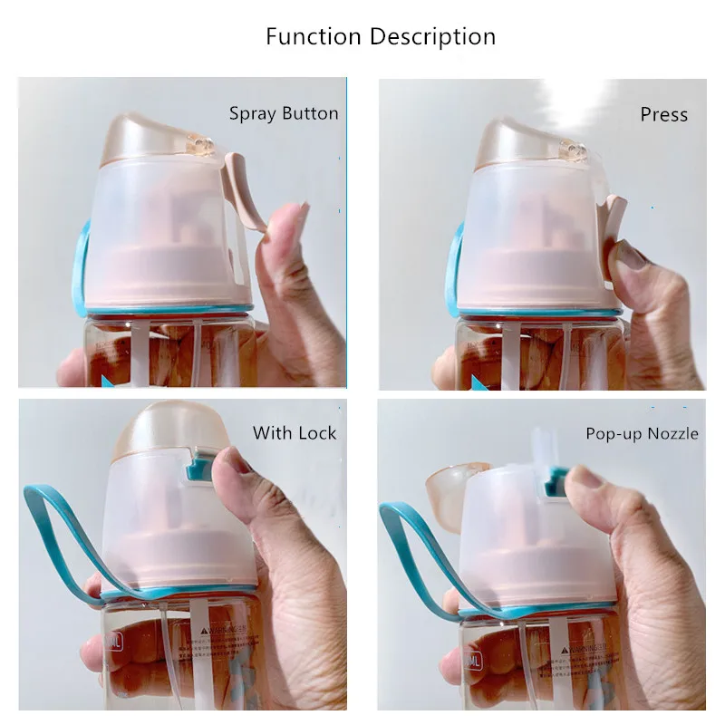 

2021 New Spray Water Bottle BPA Free 600ml Outdoor Sport Gym Fitness Drinking Bottle Multifunctional Sport Shaker Bottle