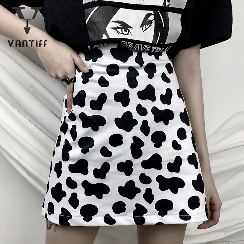 

Fashion Streetwear High Waist Skirts for Female Women Vintage Korean Bodycon Skirt Summer Cow Skirt A-line Dress for Girls