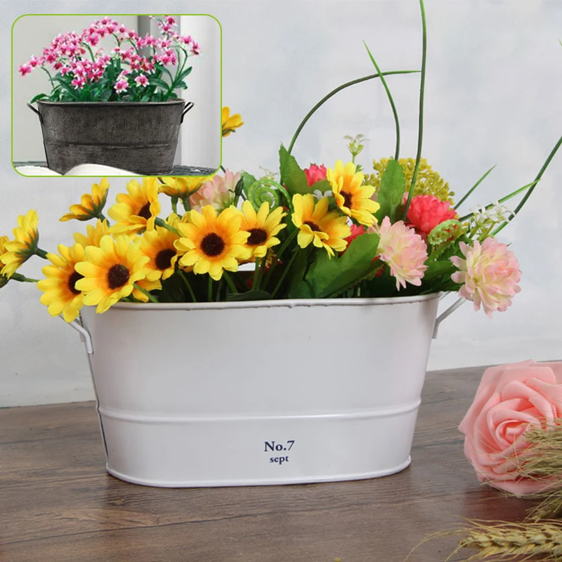 19.5x11x9.5cm Vintage Oval Tinned Iron Garden Planter Flower Pot Bucket Decor | Дом и сад