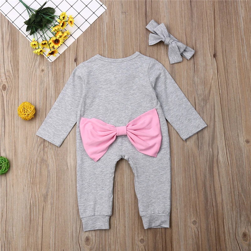 0-18M Newborn Kid Baby Girl Clothes Long Sleeve Back Bowknot Bow Tie Romper Elegant Cute lovely Jumpsuit Autumn Cotton Outfit