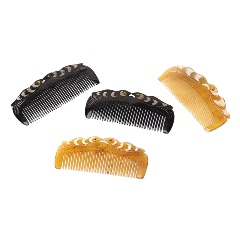 

1PC New Luxury Natural Horn Hair Comb Handcraft With Mandarin Duck Carvings Handle Haircomb