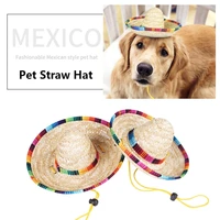 mini sombrero pet dog cat hat adjustable mini mexican straw hat party birthday supplies for dog cat