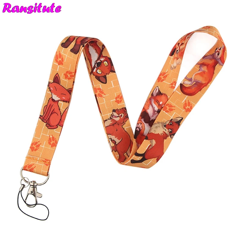 

Ransitute R531 Fox Lanyard Small Fresh Neckband Lanyard Key ID Card Gym Mobile Phone With USB Badge Clip DIY Lanyard