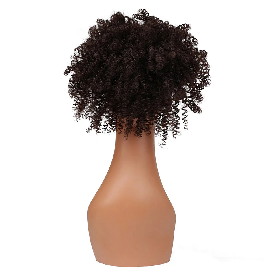 8 Inches Short Afro Puff Synthetic Hair Bun Curly Chignon Hairpiece Light Brown Color Drawstring Ponytail Updo Extensions|Синтетический