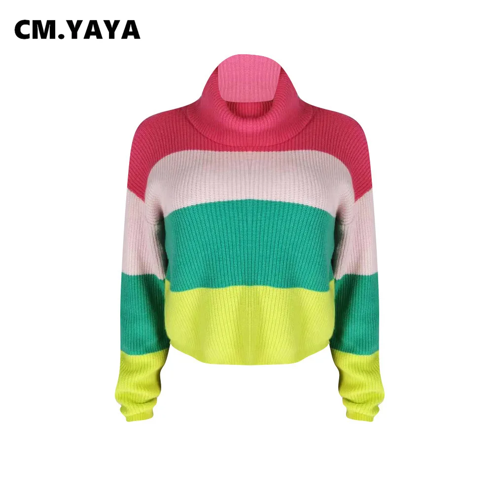 Осенне-зимний женский полосатый свитер CM.YAYA Свитера с длинным рукавом и