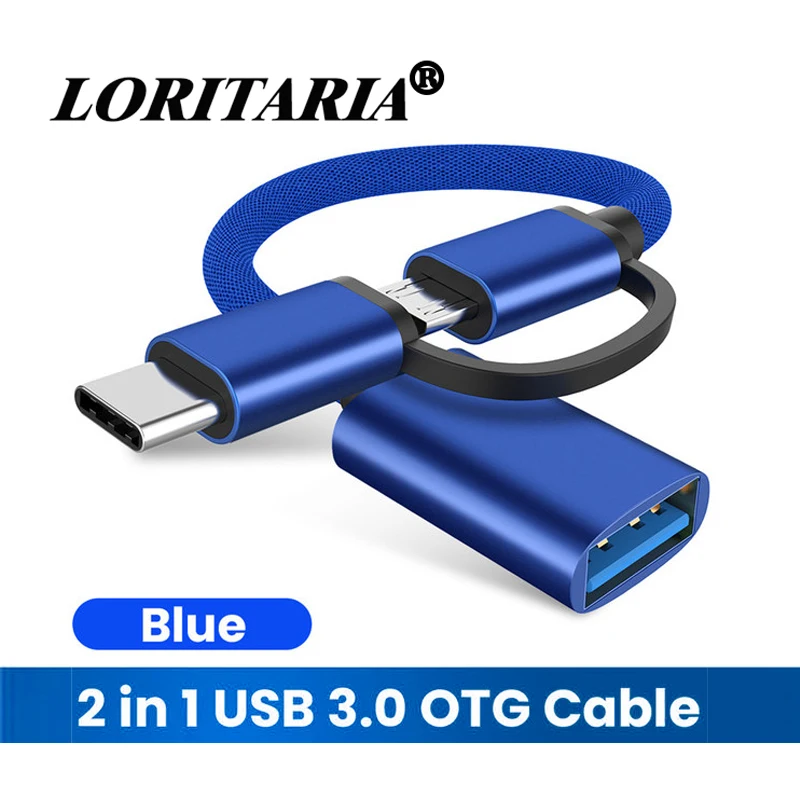 

2 In 1 USB 3.0 OTG Adapter Cable Type C Micro USB Male to USB 3.0 Female Converter Microusb Data Transfer Line Charge Cord