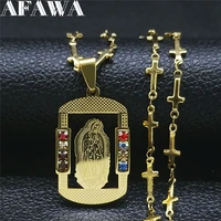 catholicism%c2%a0mary our lady crystal stainless steel necklaces charm gold color chain necklaces jewelry joyas mujer n4911s02