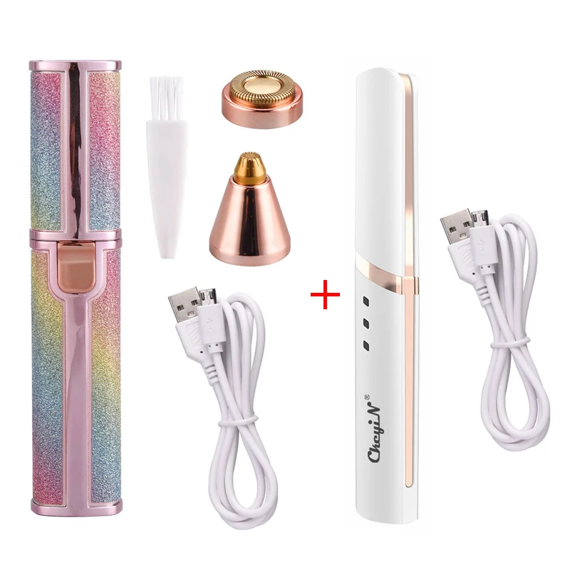 

Rechargeable 2 In 1 Electric Eyebrow Trimmer Mini Epilator Shaver + Eyelash Curler Portable Heated Eyelashes Curling Makeup Tool