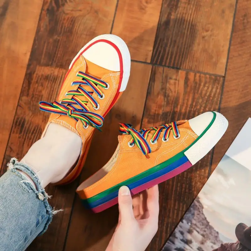 Сандалии женские холщовые плоская подошва полутапочки модные кроссовки без