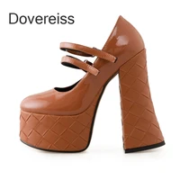 dovereiss fashion spring womens shoes genuine leather pure color waterproof brown 15cm block heels consice 35 43