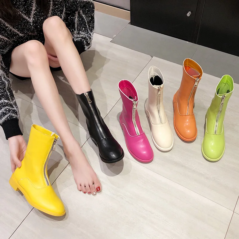 

Женские ботинки на молнии спереди, черные, повседневные, Осенние