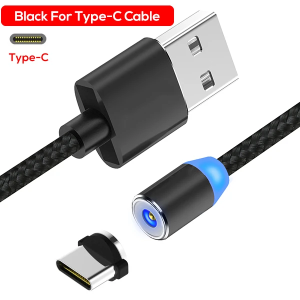 Black for Type-C 2.4A Быстрая зарядка светодиодный магнитный usb-кабель для IPhone 6 7 8 Plus 5s SE магнит IPad Air USB зарядное устройство кабель type C& Micro USB кабель - Цвет: Black for Type-C