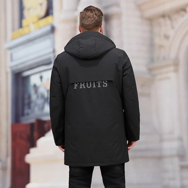 Мужская длинная куртка на белом утином пуху с капюшоном размеры 8XL 7XL 6XL