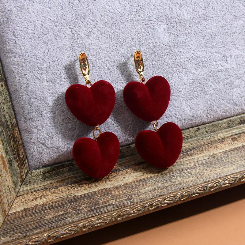 JJFOUCS 2020 модные вельветовые серьги в форме сердца для женщин красные черные