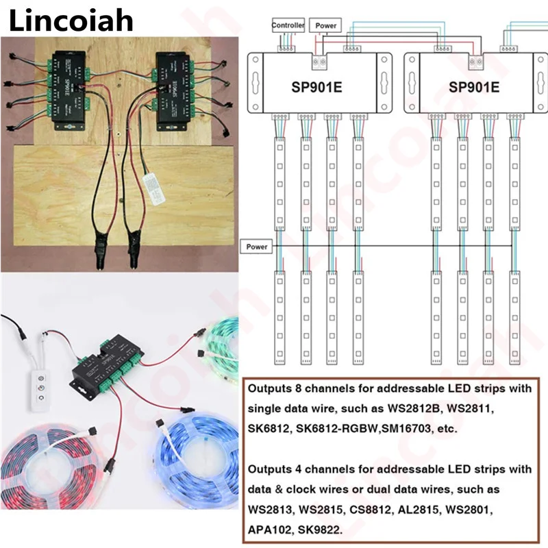 SP901E SPI усилитель сигнала ретранслятор для WS2812B WS2811 WS2813 RGB Адресуемая светодиодная