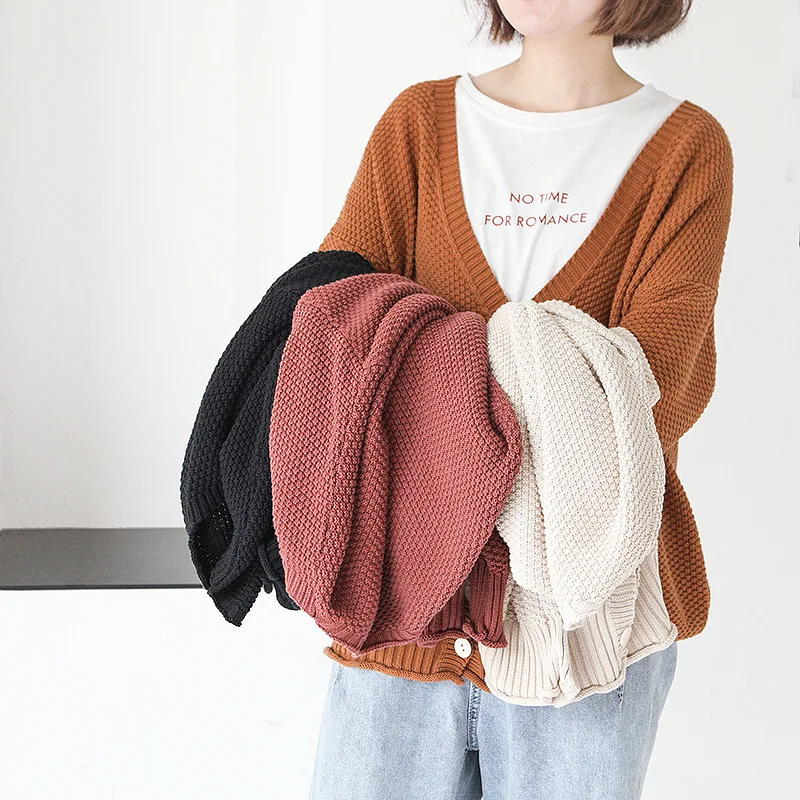 Женский трикотажный кардиган Johnature свитер с v образным вырезом и длинным рукавом