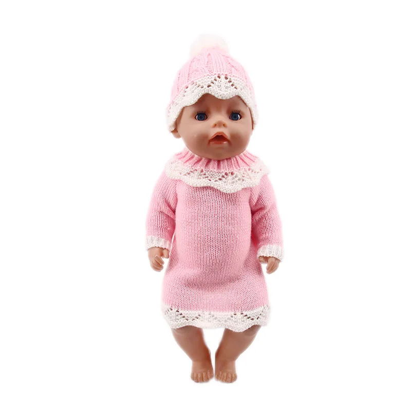 Doll Clothes 10 Solid Colors Sweater Knitted Hat+Snowflake Dress For 18 Inch American Doll&43 Cm Born Doll Generation Girl`s Toy images - 6