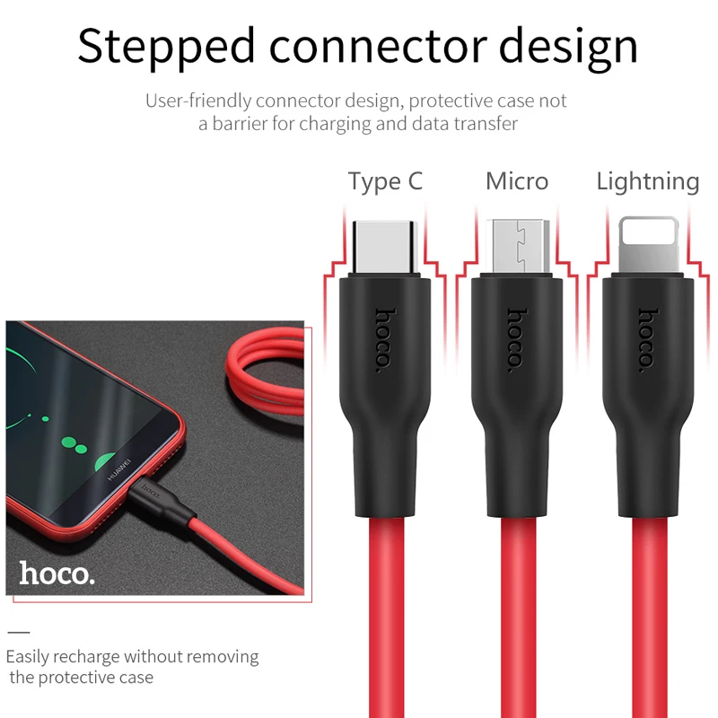Кабель для зарядки HOCO Lightning/Micro USB/Type C 0.5м/1м/2м красный белый оранжевый желтый